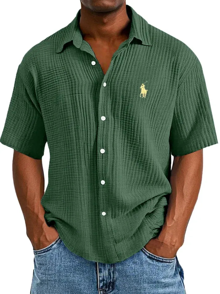 π₯π₯ Men's Loose Fit β¨ Textured Short-Sleeve πΏ Casual Shirt π