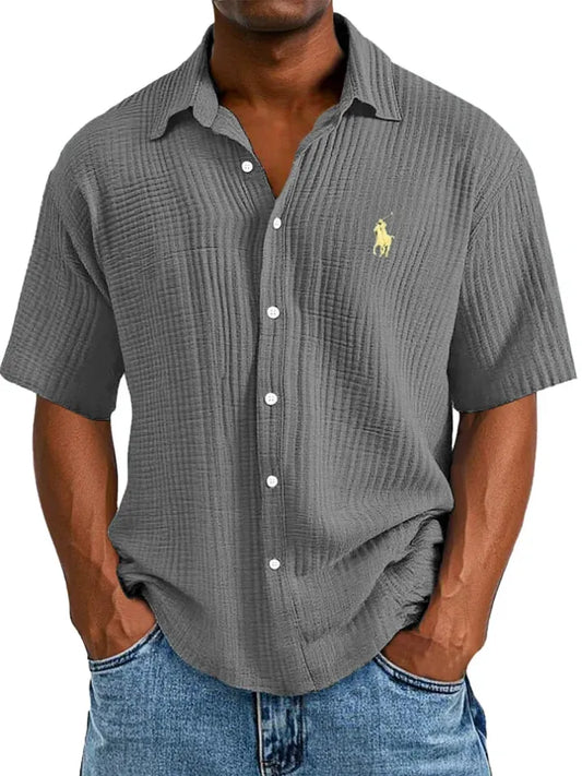 🔥🔥 Men's Loose Fit ✨ Textured Short-Sleeve 🌿 Casual Shirt 😎