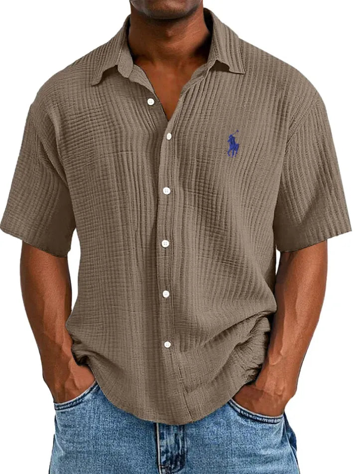 🔥🔥 Men's Loose Fit ✨ Textured Short-Sleeve 🌿 Casual Shirt 😎