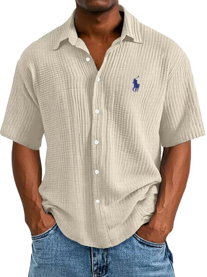 🔥🔥 Men's Loose Fit ✨ Textured Short-Sleeve 🌿 Casual Shirt 😎